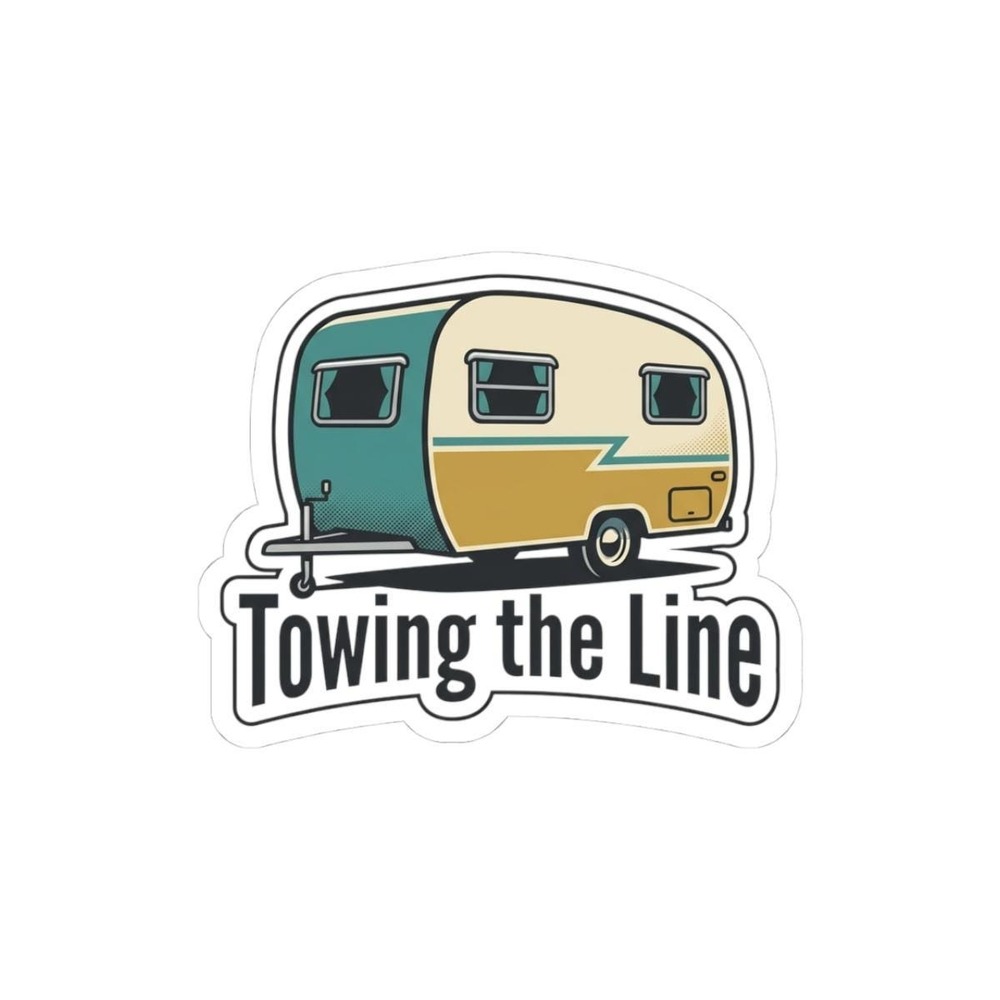 Retro Camper Towing the Line Sticker Glossy Vinyl Decal Teal